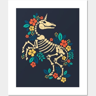 Flowered unicorn skeleton Posters and Art